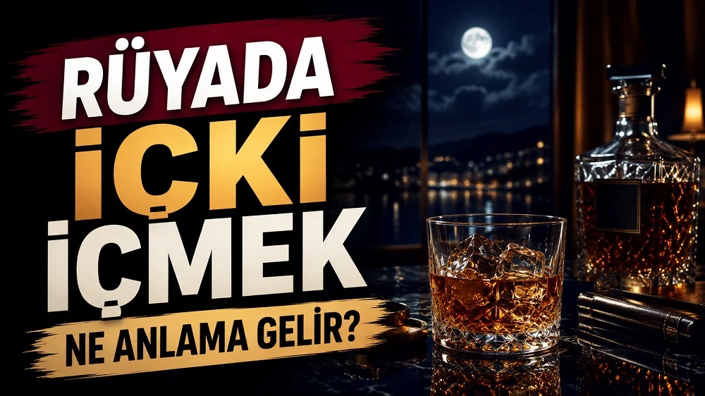 Ay ışıklı loş bir ortamda buzlu içki bardağı ve şişe; sol tarafta “Rüyada İçki İçmek Ne Anlama Gelir?” yazısı bulunan blog kapak tasarımı.
