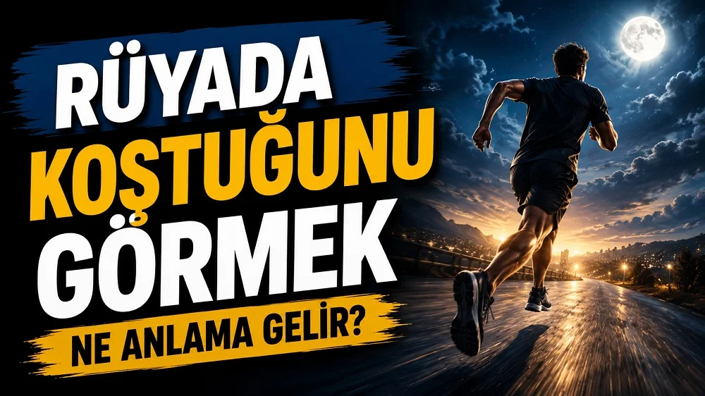 Ay ışığı altında gece yolunda koşan bir kişi; sol tarafta “Rüyada Koştuğunu Görmek Ne Anlama Gelir?” yazısı bulunan blog kapak tasarımı.