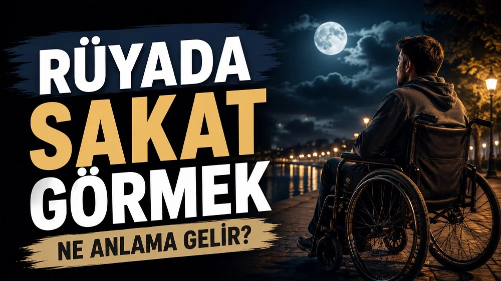 Ay ışıklı gece ortamında tekerlekli sandalyede oturan ve uzaklara bakan bir kişi; sol tarafta “Rüyada Sakat Görmek Ne Anlama Gelir?” yazısı bulunan blog kapak tasarımı.