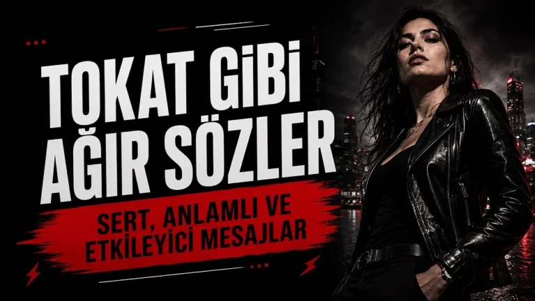Tokat Gibi Ağır Sözler başlıklı, siyah kırmızı tonlarda güçlü kadın figürü ve şehir arka planıyla hazırlanmış modern kapak görseli.