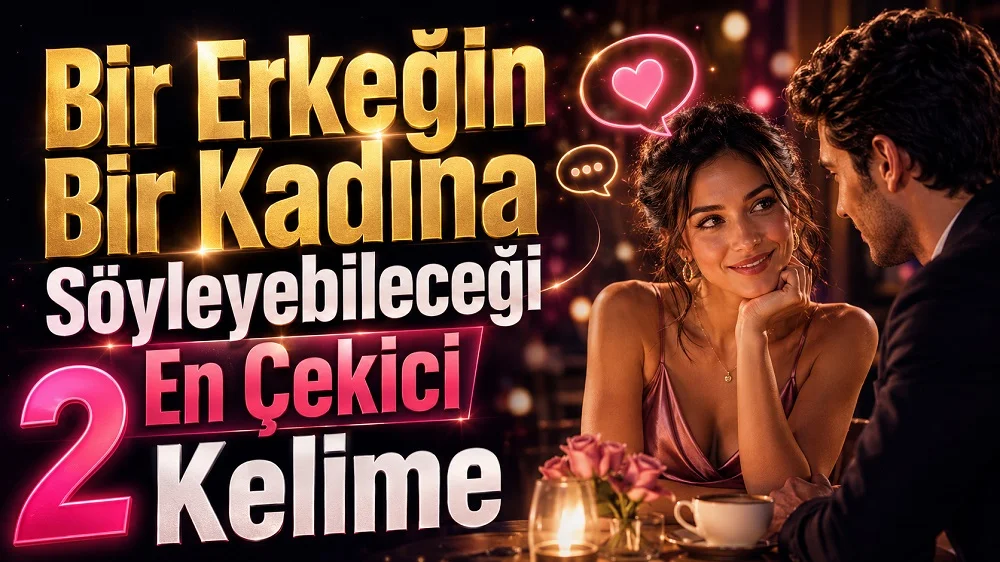Romantik bir ortamda birbirine gülümseyerek bakan kadın ve erkek, kalp ve konuşma balonu simgeleriyle hazırlanmış, etkileyici sözler temalı kapak tasarımı.