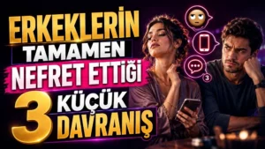 Rahatsız görünen erkek ve kendinden emin duran kadın figürü, telefon ve konuşma balonu simgeleriyle hazırlanmış ilişki davranışları temalı kapak tasarımı.