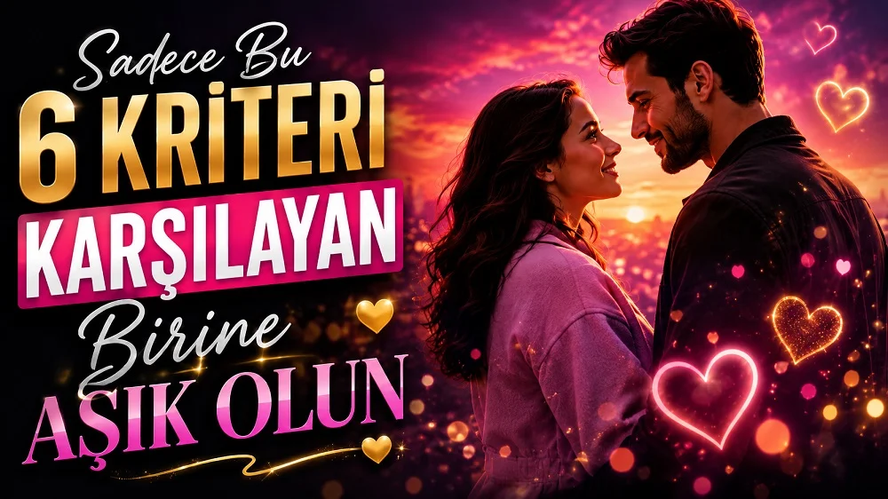 Gün batımı fonunda birbirine sevgiyle bakan bir çift, kalp ışıkları ve büyük başlık yazılarıyla hazırlanmış aşk ve ilişki seçimi temalı kapak tasarımı.