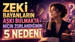 Gece şehir manzarası önünde düşünceli şekilde bakan şık bir kadın, kalp ve soru işareti ışık efektleri, büyük başlık yazıları ve kitap detaylarıyla hazırlanmış aşk ve ilişkiler temalı kapak tasarımı.