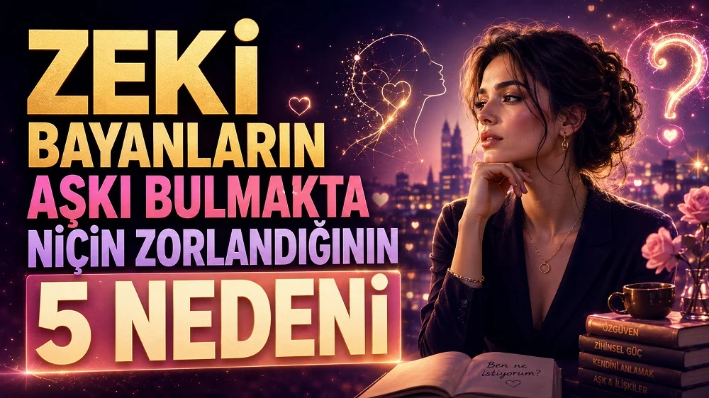 Gece şehir manzarası önünde düşünceli şekilde bakan şık bir kadın, kalp ve soru işareti ışık efektleri, büyük başlık yazıları ve kitap detaylarıyla hazırlanmış aşk ve ilişkiler temalı kapak tasarımı.