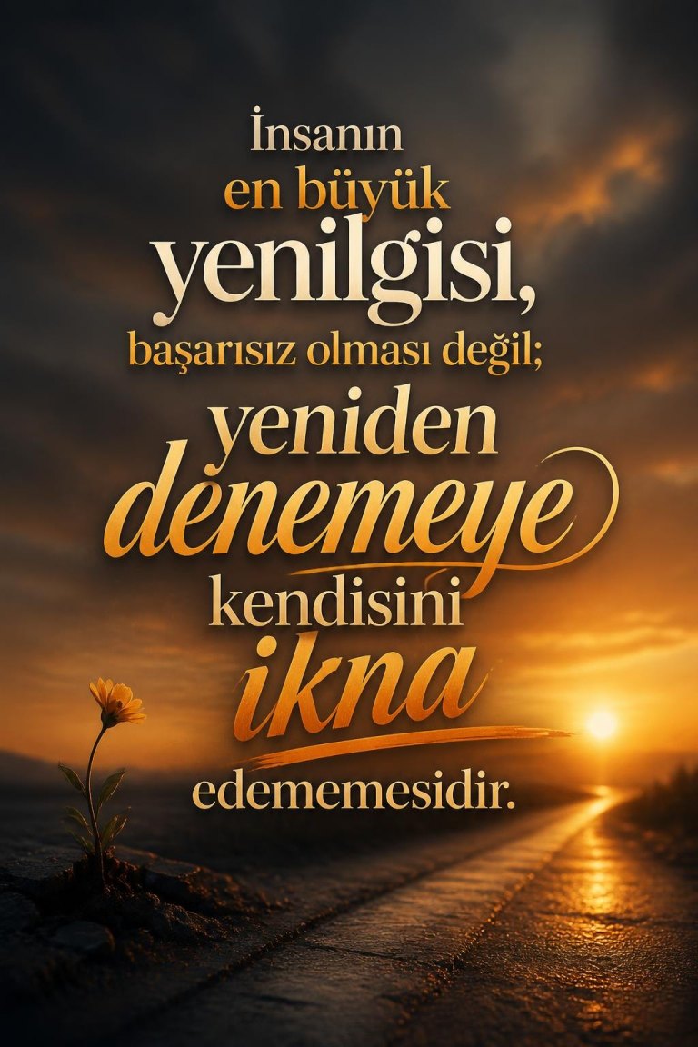 İnsanın en büyük yenilgisi, başarısız olması değil; yeniden denemeye kendisini ikna edememesidir.