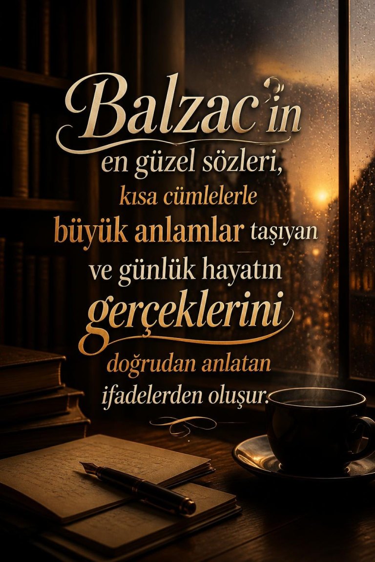 Balzac’ın en güzel sözleri, kısa cümlelerle büyük anlamlar taşıyan ve günlük hayatın gerçeklerini doğrudan anlatan ifadelerden oluşur.