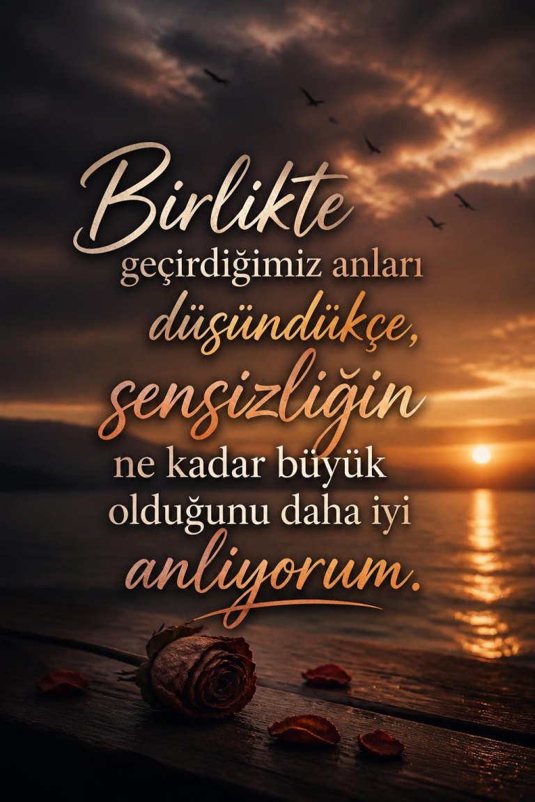 Birlikte geçirdiğimiz anları düşündükçe, sensizliğin ne kadar büyük olduğunu daha iyi anlıyorum.